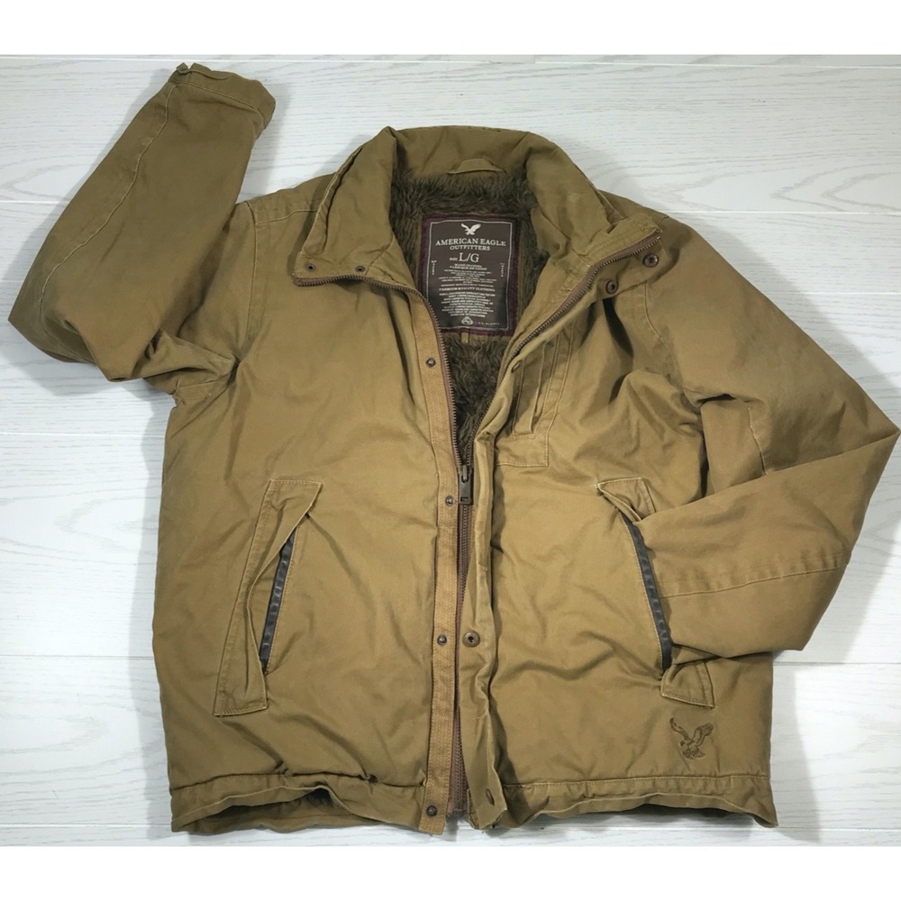American Eagle Canvas Jacket Mens L Brown Sherpa Lined Utility Barn Field Work